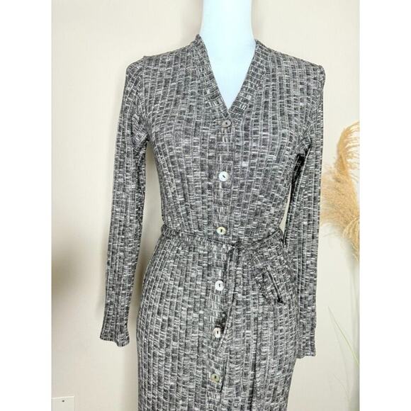 Michael Stars Duster Rib Cardigan Sleek Midi Dress Luxe Jasper Gray S Waist Tie - Picture 4 of 9